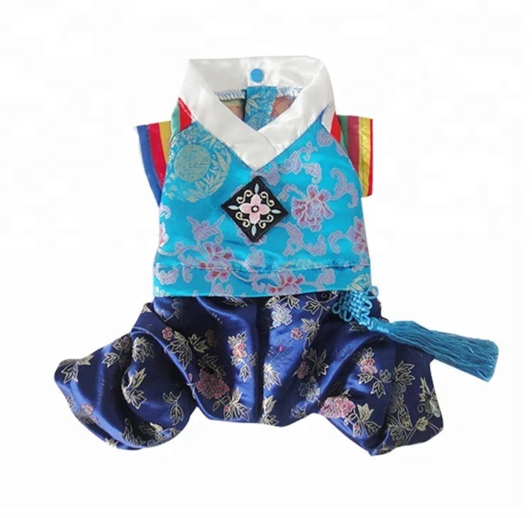 Silk Korean Traditional Hanbok Suit for Dogs (Blue)