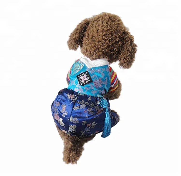 Silk Korean Traditional Hanbok Suit for Dogs Blue HenloFren
