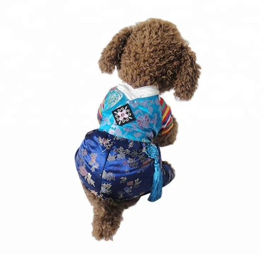 Silk Korean Traditional Hanbok Suit for Dogs (Blue)