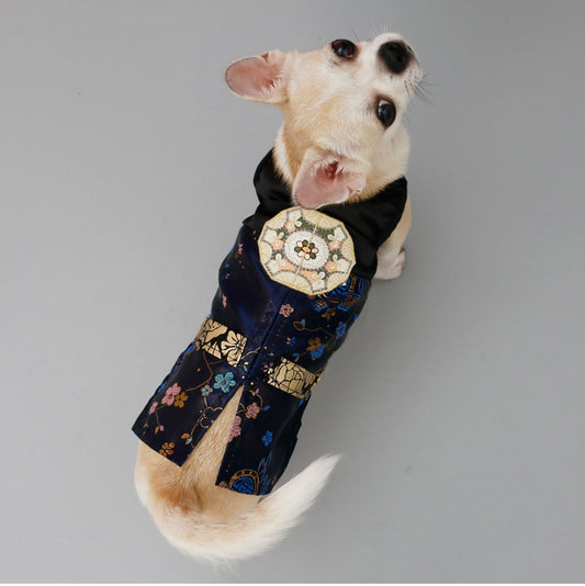 Premium Korean Traditional Hanbok Suit for Dogs (Dark Blue)