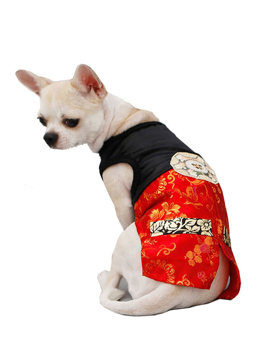 Premium Korean Traditional Hanbok Suit for Dogs (Red)