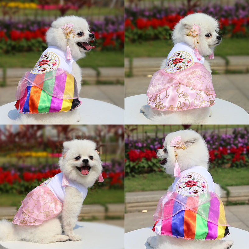 I got a traditional Korean Hanbok custom fitted for my dog. She
